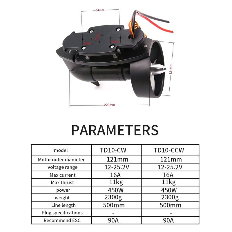 TD10 Underwater Thruster 25V 450W For RC Bait Tug Boat Nest Ship Submarine