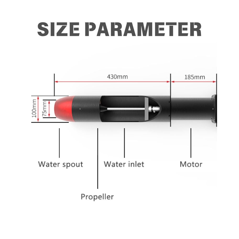 Precision-engineered jet thruster for water sports size chart