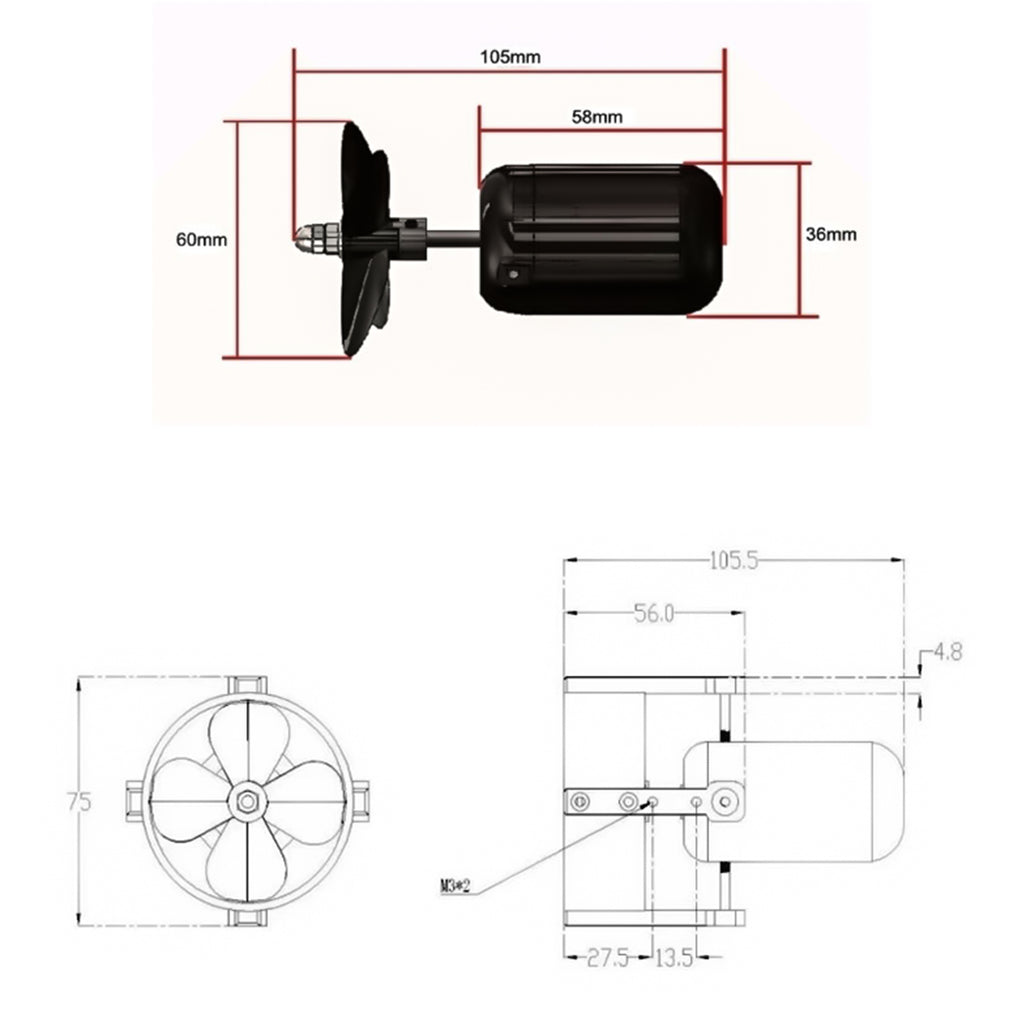 TD4.8  12-25V 12.8A  322.5W USV Rescue Equipment Underwater Thruster