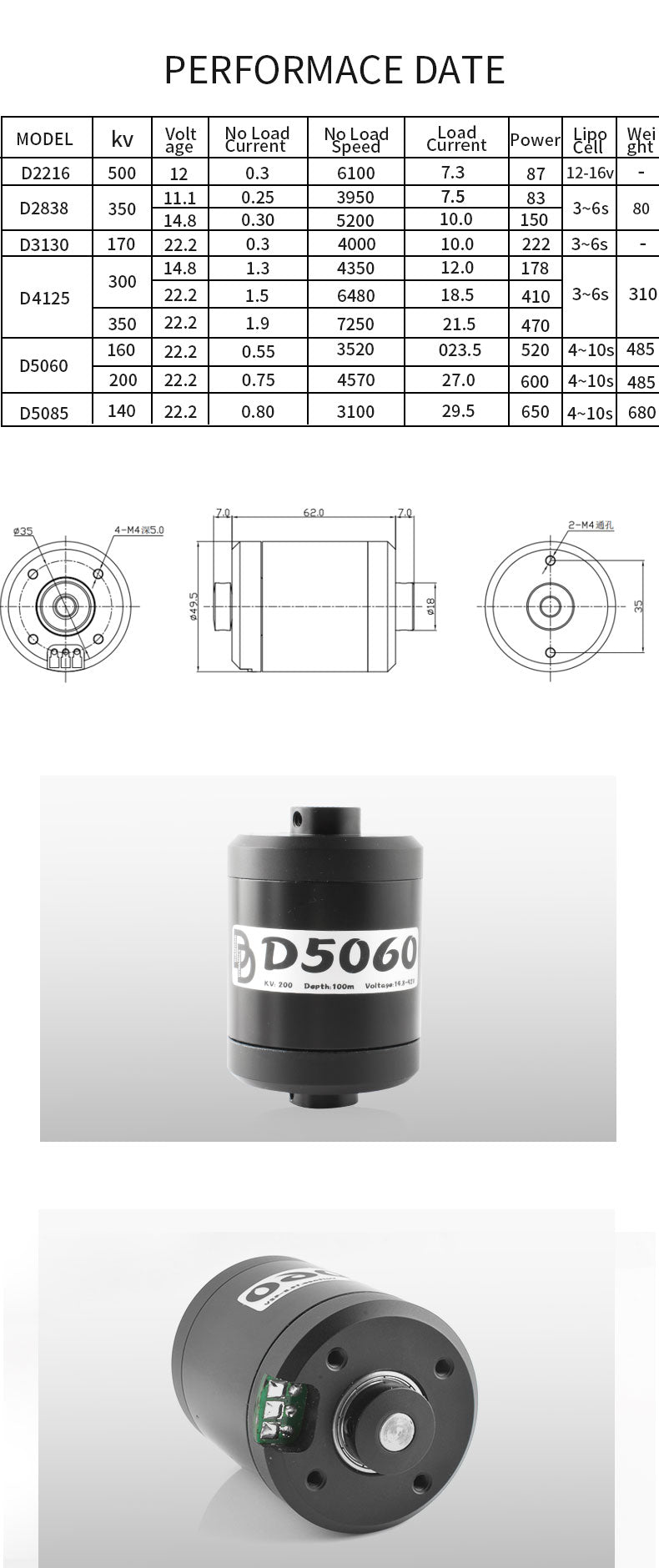DD 5060 200kv 600W Waterproof 100m Brushless Motor 14.8-42V | Hobbywater