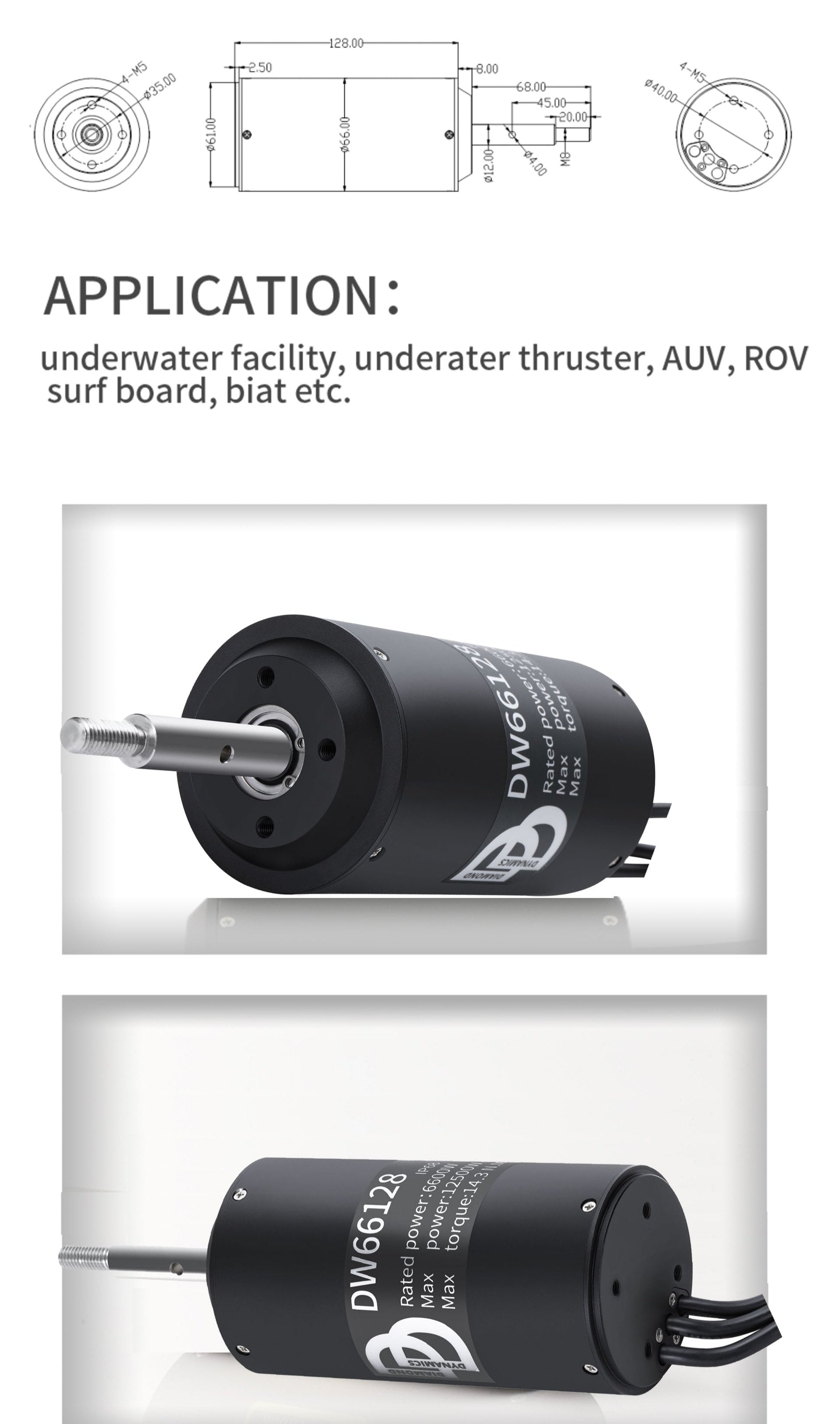 DW 66128 Waterproof  IP68  39-78V  6600W 7.5N.M Brushless Motor