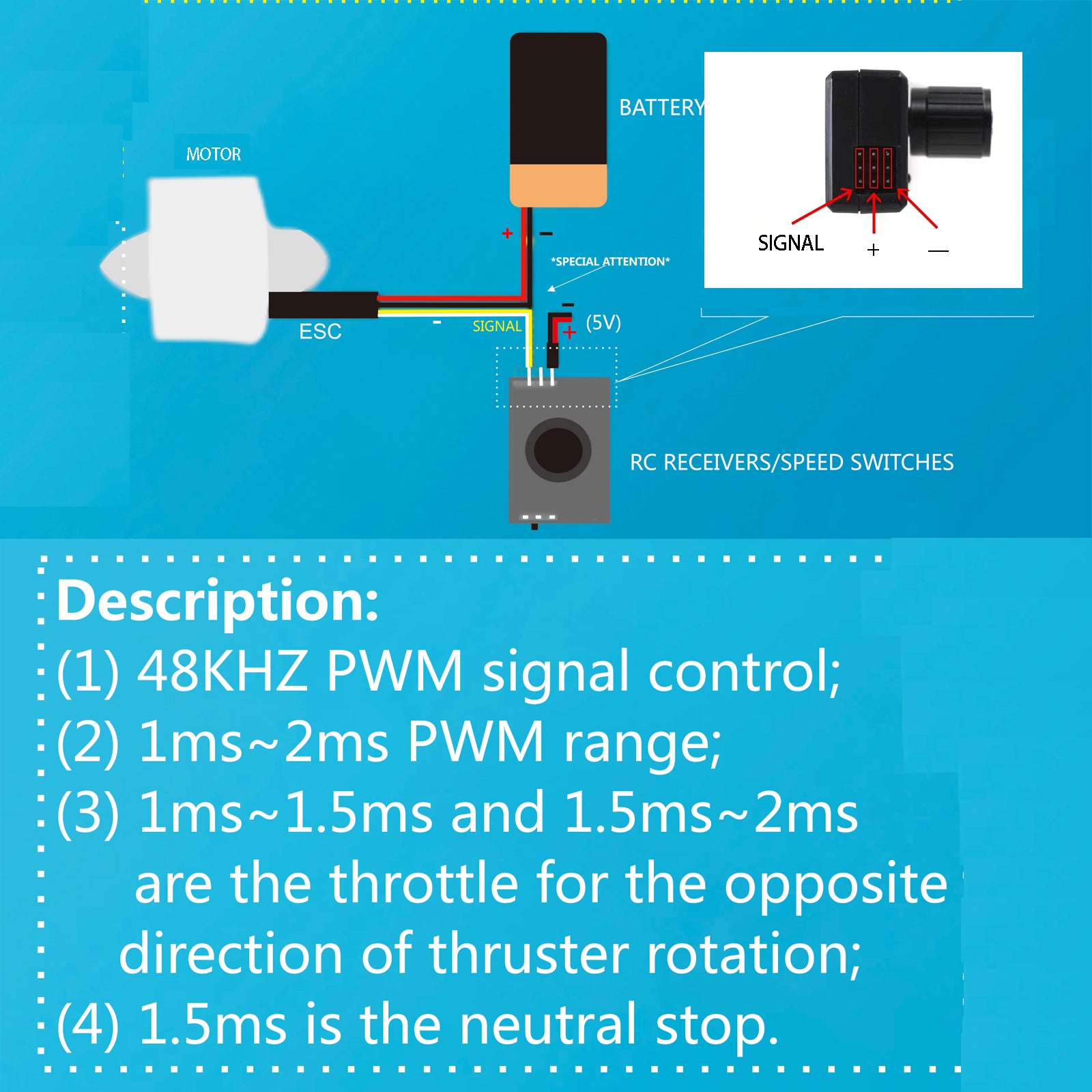 FLYCOLOR PWM Control Knob Tester for RC  Boat Underwater Thruster ESC Motor